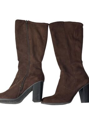 Style & Co. Dark Brown Suede Mid-Calf Block Heel Boots
